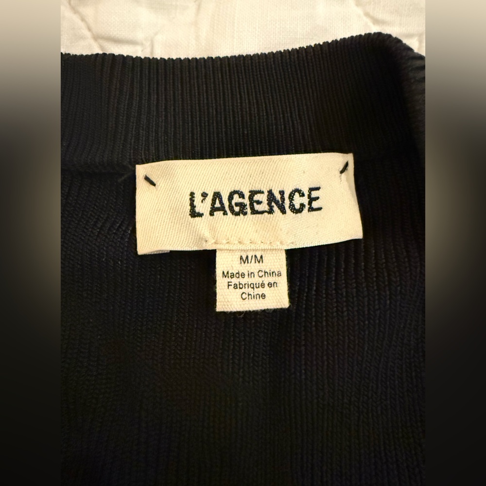 L'AGENCE Lucas Long Black Ribbed V-Neck Cardigan - Picture 3 of 4